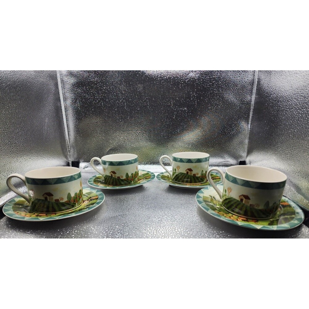 Farberware by Retroneu Country Life Cups/ Saucers Stoneware Hannah Green (8pc)